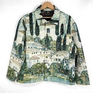 Rebel Vengeance Mens Tapestry Landscape Jacket Village Scene Medium NWT